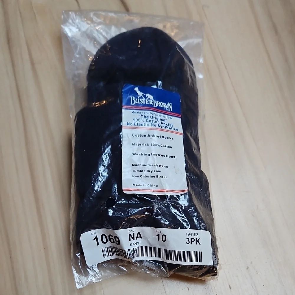 Vintage NWT Buster Brown Navy Ankle Socks 3-Pack 100% Cotton Sz.L Unisex